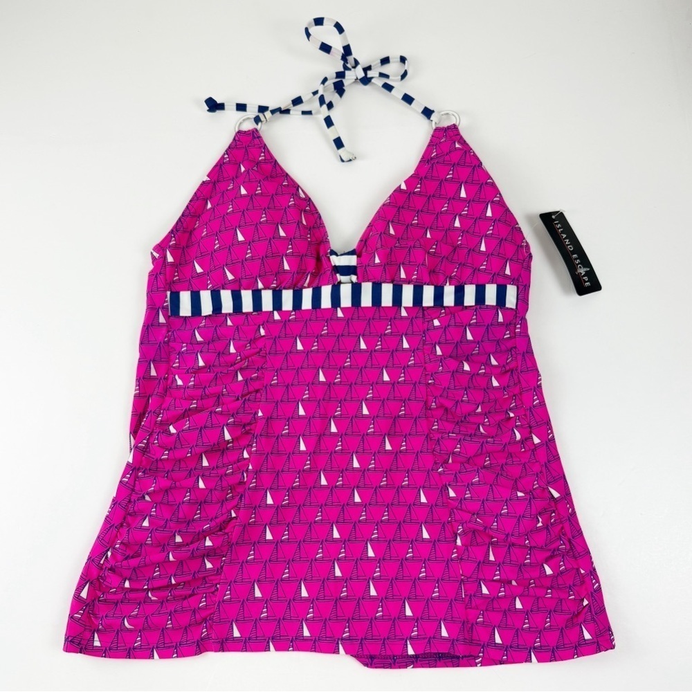 Island Escape Tankini Triangle Bikini Top Womens 14 Pink Sailboat Swim NWT Flaw